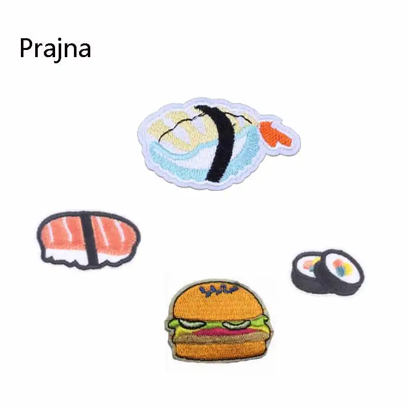 

Prajna Cute Hamburger Sticker Embroidery Patch Sushi Iron On Patches Set Logo Sew Applique Fabric Badge Garment DIY Apparel D