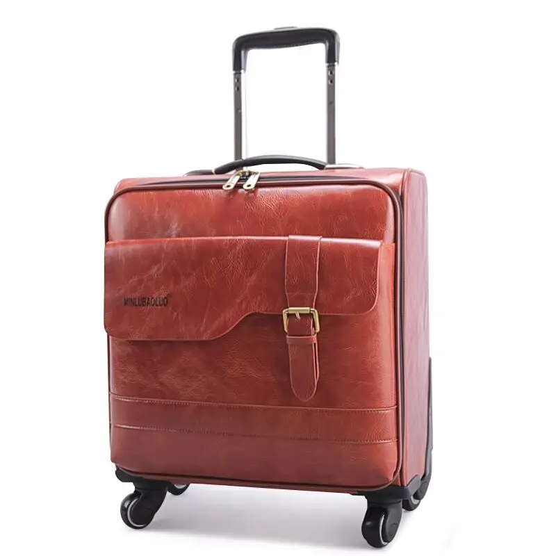 Cowhide split leather box quality leather trolley luggage 16 18 20 22