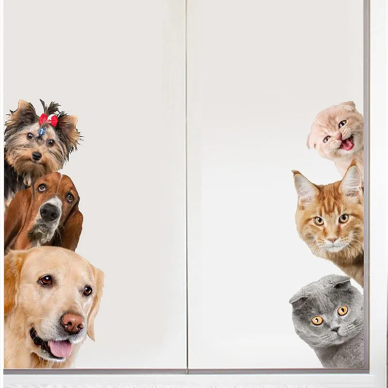 

BalleenShiny 3D Wall Sticker Dogs for Kids Funny Door Window Wardrobe Fridge Decorations Home Decor Cartoon Animal Vinyl Decal