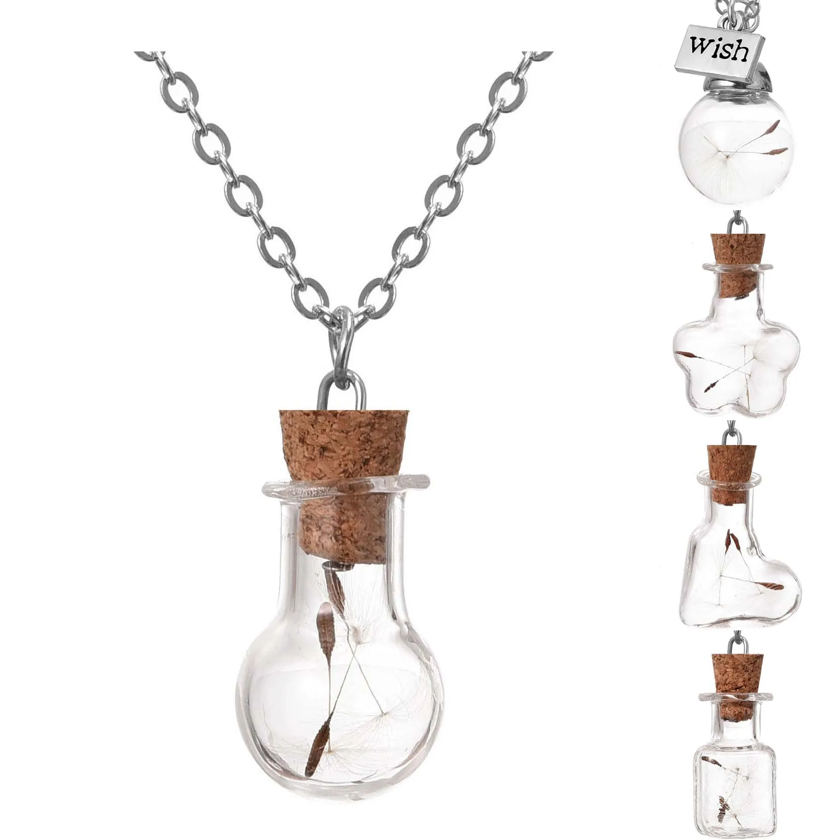 Buy Wishing Bottle Necklace Silver Color with Natural