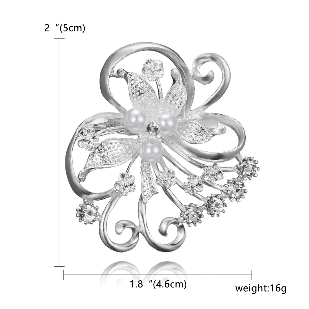 Rinhoo большая Серебряная пластина, сплав, цветок, лист, жемчуг, стразы, брошь, свадебная брошь для женщин, ювелирное изделие, подарок
