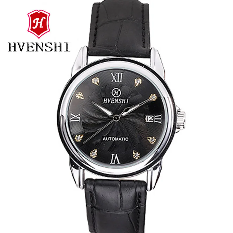 

HVENSHI Automatic Mechanical Watch Fashion Men's Gold Calendars Fashion Leather Belt Round Diamonds 50M Waterproof Watches