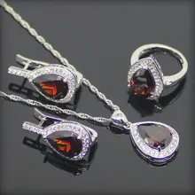 925 Rojo Granate Topacio Blanco Creado de la gota Sistemas de La Joyería Para Las Mujeres Astilla Collar/Pendiente/Anillos/pendientes de Caja Libre