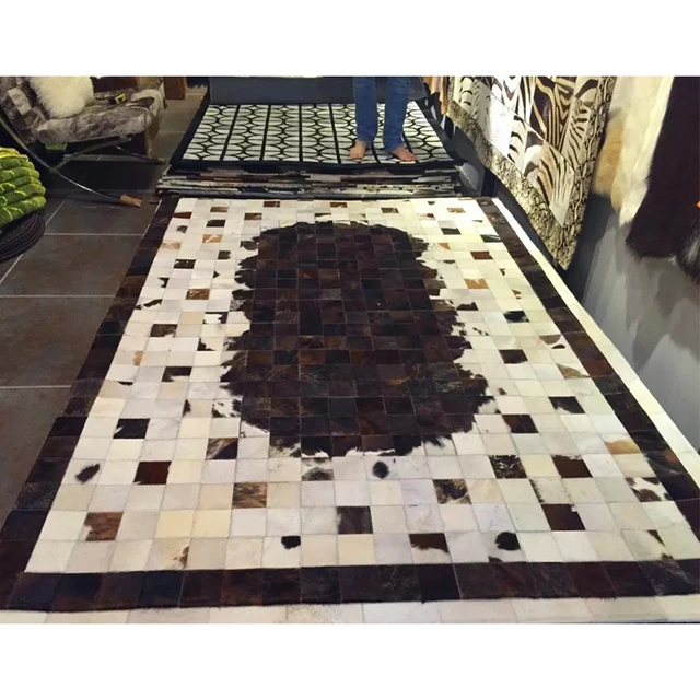 Modern Dark Brown Ivory White Cowhide Patchwork Area Rug Natural Fur Modern Dark Brown Ivory White Cowhide Patchwork Area Rug Natural Fur Hair Rugs And