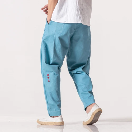 light blue Мужские модные повседневные джинсовые штаны-шаровары, мужские свободные джинсовые брюки с эластичной резинкой на талии, тренировочные штаны M-5XL - Цвет: light blue