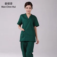 Больничная медицинская хирургическая Униформа хлопок Лето v-образным вырезом с коротким рукавом красота скрабы медицинская форма женские наборы хирургические халаты