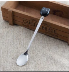 1PC Cat Ceramic Spoons Stainless Steel Cartoon Ice Cream Sugar Tea Dessert Spoon - Цвет: black