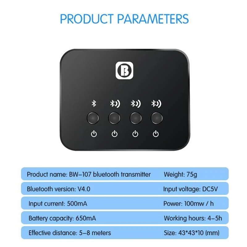 JINSHENGDA Bluetooth V4.0 стерео преобразователь звука от 1 до 2 AUX 3,5 мм для ТВ DVD MP3