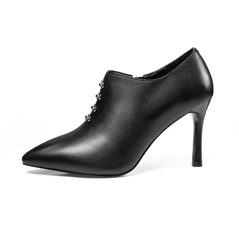 WETKISS/весенние офисные женские туфли-лодочки; обувь с острым носком на молнии; модная женская обувь из коровьей кожи; обувь на высоком каблуке; Новинка года