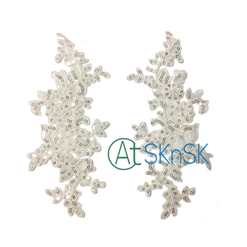 

1Pair/Lot White Separate Lace Collar 26cm*11cm Sequins Lace Patches for DIY Garment Blouse Sewing Decorative Applique Patchwork