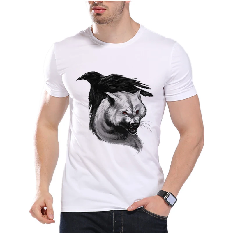 

Fashion Game Of Thrones T Shirt three-eyed raven and the Ice Wolf Men Tee Shirts Jon Snow Mother of Dragons Geek T-shirt D6-3#