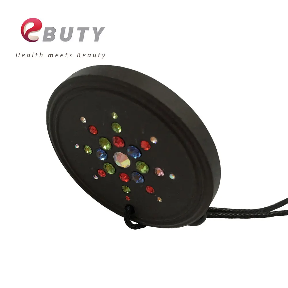 

EBUTY Quantum Energy Pendants Round Volcanic Lava Pendant with Colorful CZ Crystal Drop Shipping