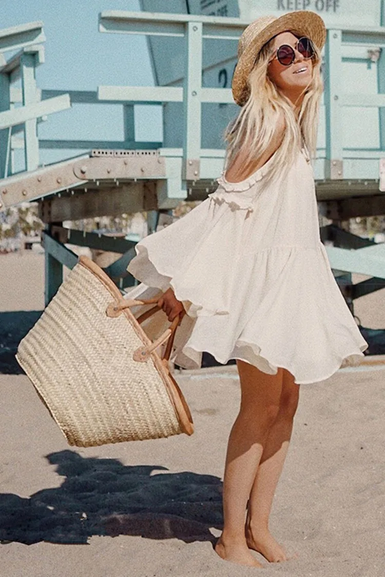 

New 2019 UK Brand New Vestidos Women Summer Flare sleeve Loose Mini Beach Dress Hippie Boho People female dress