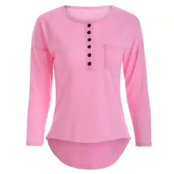 Женская однотонная розовая Свободная блузка с длинным рукавом и пуговицами, однотонная туника с открытыми плечами, футболка, женская