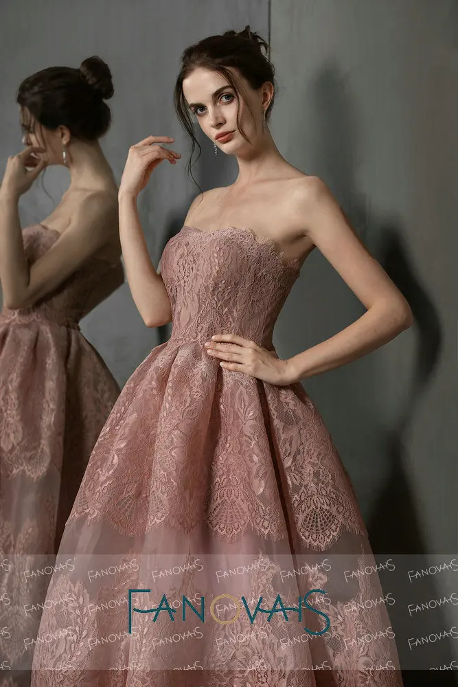 Без бретелек пыльные розовые вечерние платья элегантный вечернее платье для партии платье выпускного вечера Vestido De Fiesta Longo robe de soiree