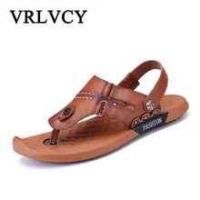 Лето стиль кожаные сандалии мужские носком сандалии и шлепанцы мужская обувь на плоской подошве скейт обувь сандалии мужская два способа носить песок