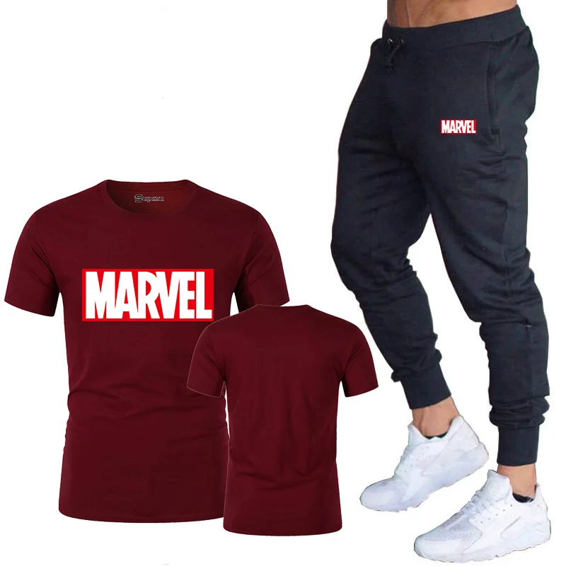 Новинка Лидер продаж летний брендовый Мужской Костюм MARVEL футболка + штаны