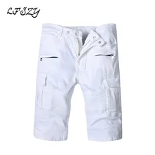 Новинка года для мужчин's Modis белый Плиссированные Тонкий стрейч джинсовые шорты мужские большой карман прямо пять шорты для женщин байкер Джинс