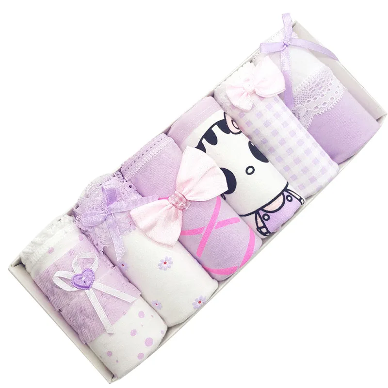 

Women's Underwear 6 Loaded Cotton Cartoon Cute Low Waist Student Briefs Sexy Ladies Panties Panty Bow Print Low-Rise 6PCS
