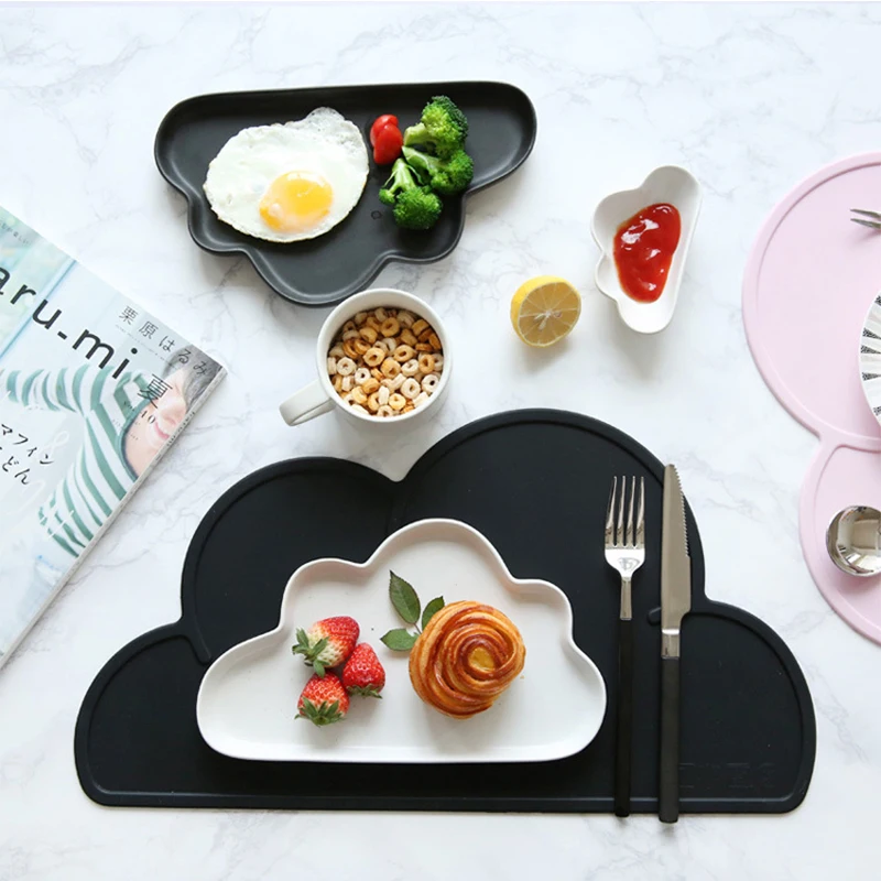 Cute Silicone Placemat FDA Bar Mat Baby Kids Cloud Shaped Plate Table BPA Free Waterproof Set Home Kitchen Pads 47x27cm | Дом и сад