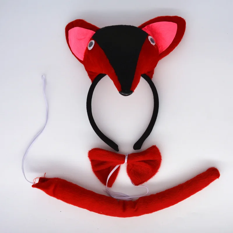 Мультфильм 3D лиса повязка хвост галстук Детские головные уборы для животных платье косплей-реквизиты для вечеринки Хэллоуин Рождество - Цвет: 3Pcs Set