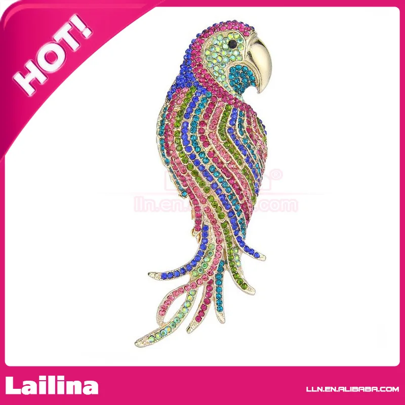 Ouro-tom de Cristal Vintage Estilo Papagaio Broche Animal Pino 80mm 2 Ouro-tom de cristal vintage estilo 80mm papagaio broche animal broche pino