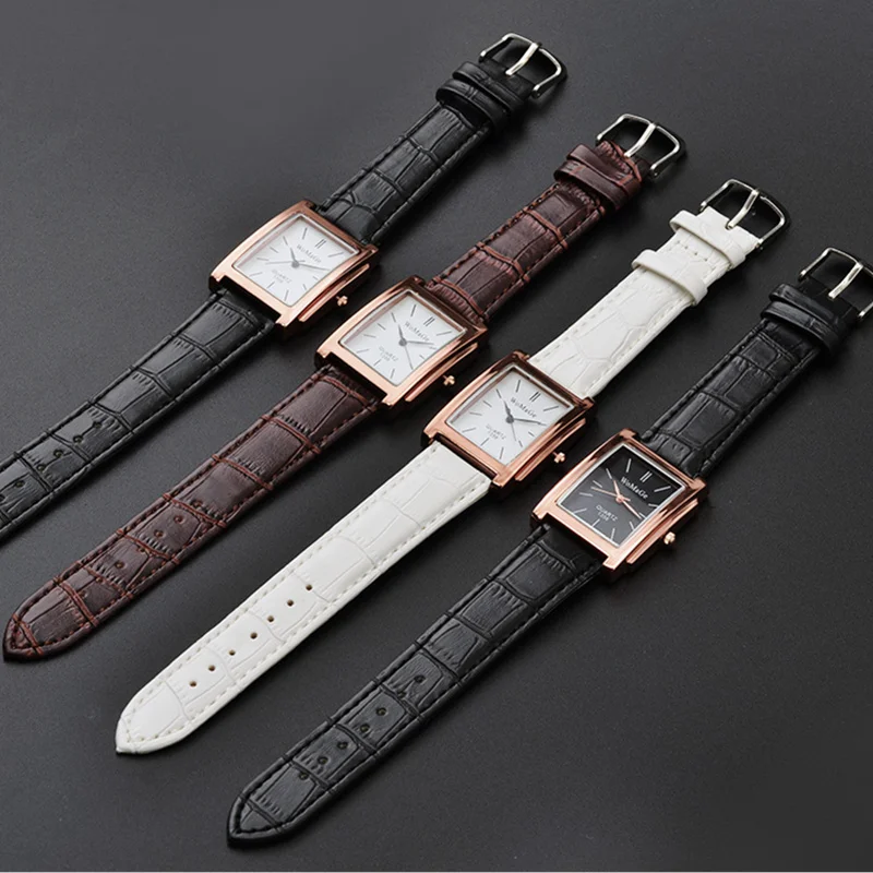 Women's rectangle watch leather strap clearance