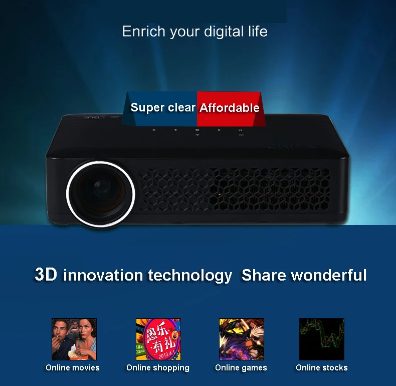 

Tiny 3D Intelligent Led Projectors 1080P HD Mini Projector for Home Business&Education Engineering DQW500