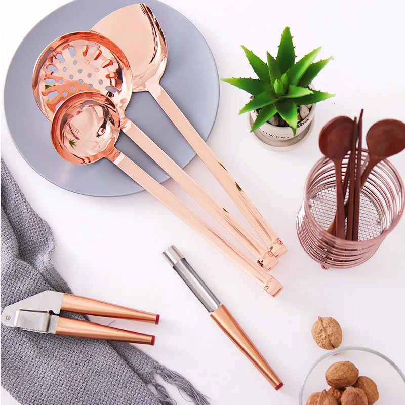 ORZ Rose Gold Kitchen Utensils Gadgets Metal Garlic press Apple core