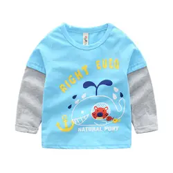 BibiCola/2019 г. Осенняя детская футболка для мальчиков, хлопковая детская одежда, модная детская футболка с длинными рукавами и буквенным
