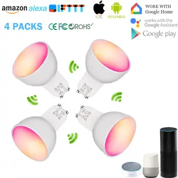 

GU10 Smart LED Bulb,RGBW Color Changing Wifi Light 5W Spotlight Equal 50W,Remote Control work with Amazon Alexa Google-S(4Pack)