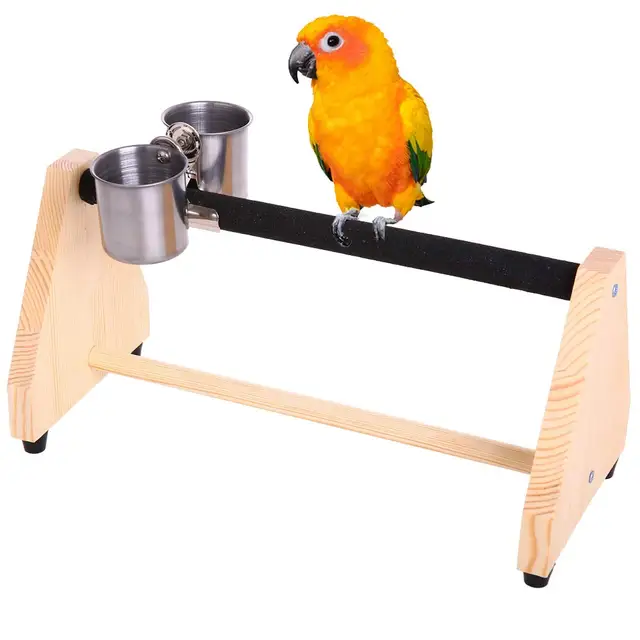 Parrot Play Wood Stand Bird Grinding Perch Table Platform Birdcage Stands Feeder Dish Cup Portable Playstand Small Cockatiels