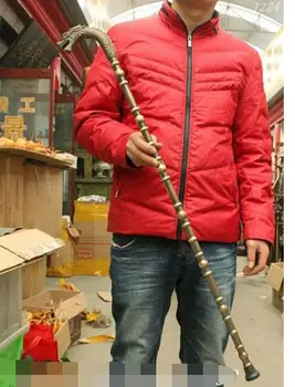 

bronze Pure Copper Brass Grandpa Good Lucky 38" Chinese Copper Bronze Dragon Head Handle Crutches Walking Stick Cane Statue