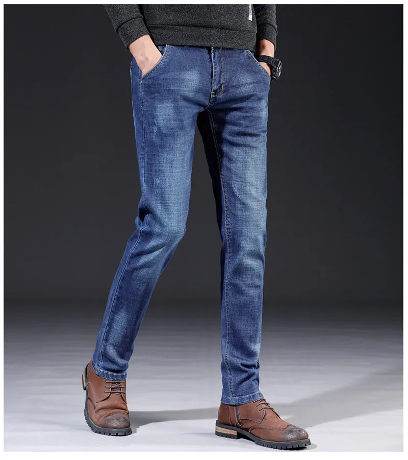Casual Men's Straight Jeans Classic Man Business Pants Male Stretch Slim Skinny Denim Trousers 28-38 (8)