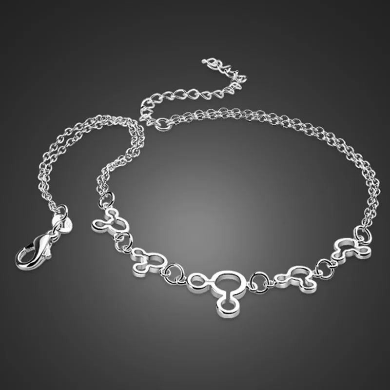 

Wholesale sterling silver girl jewelry. Fashionable cute mickey pendant anklets. 100% solid 925 sterling silver woman anklets