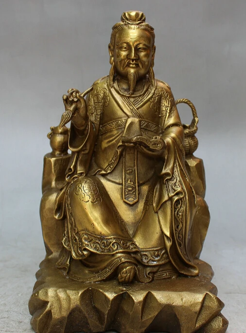 

S3052 9" Folk Chinese Brass Literati Old Man Hold Brush Pen Book God Statue Sculpture D0317