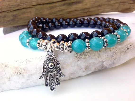 Женский двойной браслет SN0595 Хамса Onyx Hamsa|stretch bracelet|hamsa braceletbracelet onyx |