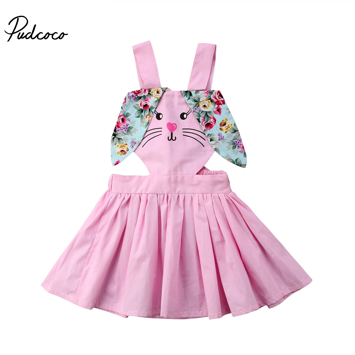 

2018 Brand New Toddler Infant Child Kids Baby Girl Dress Cotton Floral Bunny Ears Flower Backless Sundress Ruffled Clothes 1-6T