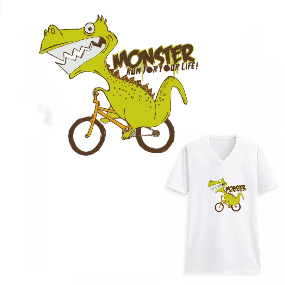 

Cute Running Monster Patches Sticker for Kids Clothing Washable Iron-on Patch Transfer DIY Decoration Appliqued for Top T-shirts