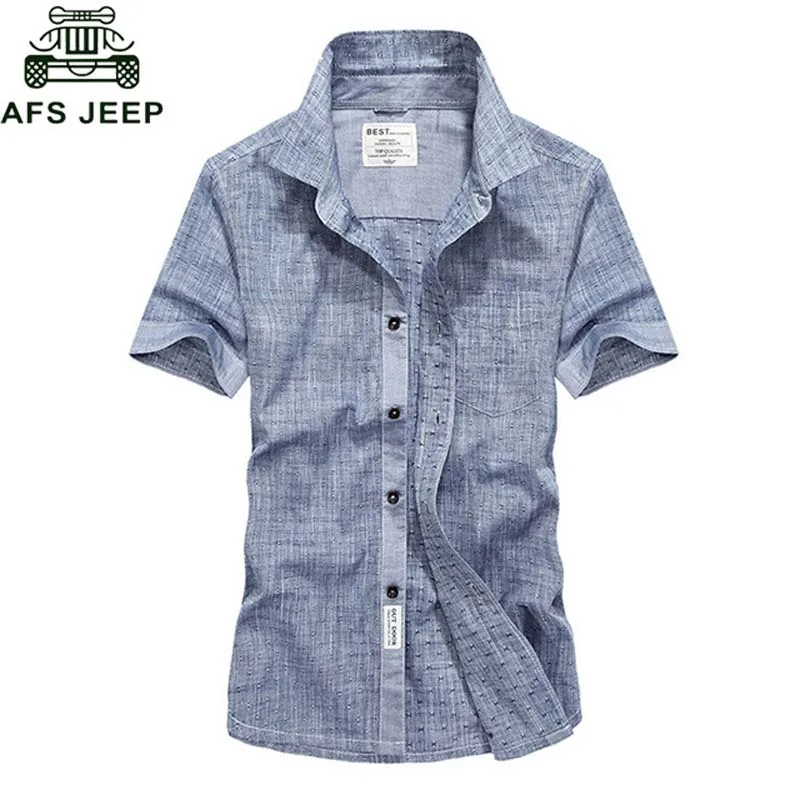 

AFS JEEP Brand Oxford Textile Summer Short Sleeves Shirt Men Plus Size 4XL Camisa social masculina Casual Denim Shirts hombre