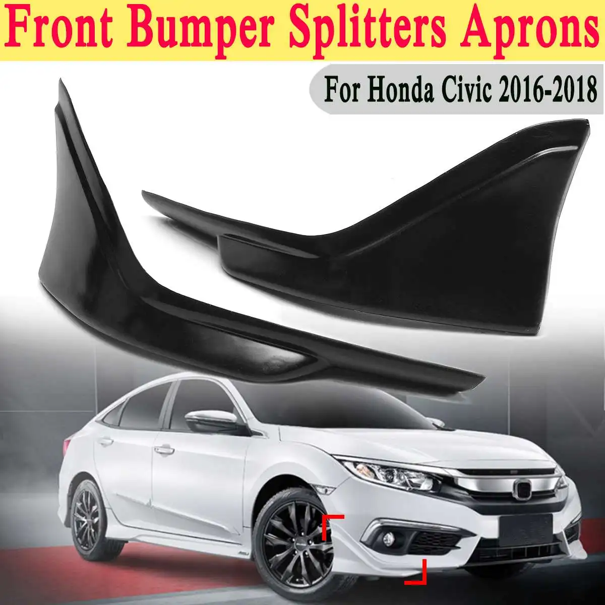 

2PCS Front Bumper Side Splitters Lip Apron Valance Side Skirt Splitters Diffuser For Honda For Civic 2016-2018 For JDM