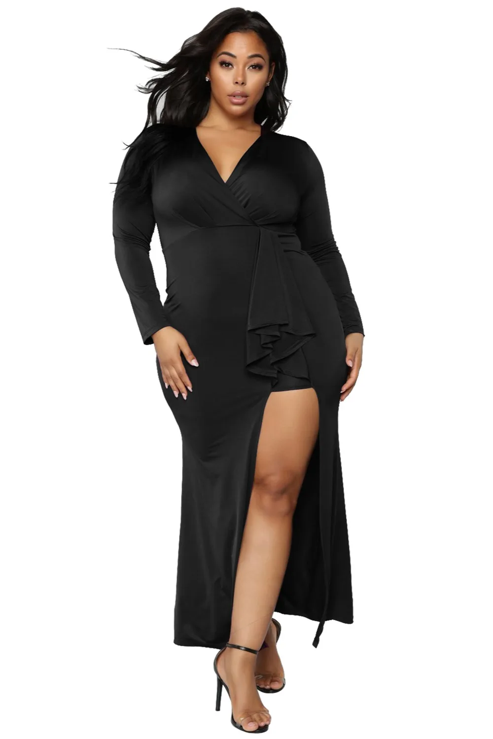 Black-Surplice-Long-Sleeve-Plus-Size-Dress-LC610892-2-1
