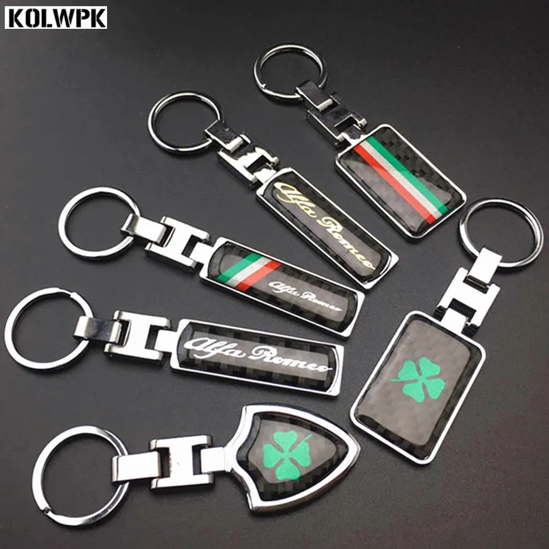 10pcs Metal carbon fiber Car Logo Key Ring Keyring Keychain For Alfa