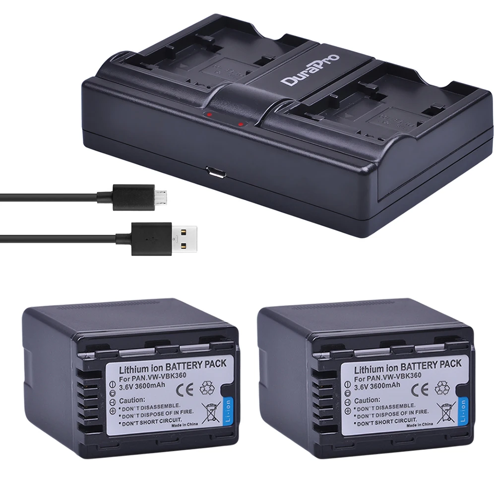 2PC VW VBK360 VW VBK360 Camera Battery + USB Charger for Panasonic HDC