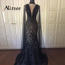 

2018 Black Sequins Muslim Mermaid Evening Dresses African Dubai Turkish Formal Prom Gowns For Women Arabic Aibye Abendkleider