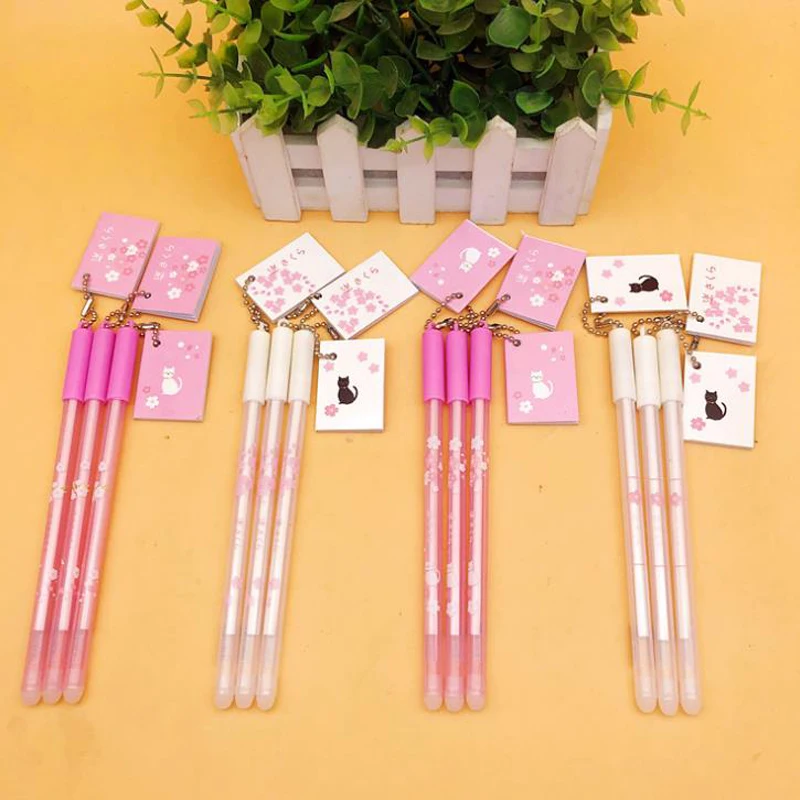 

4 Pcs/set Cute 0.5mm Cherry Sakura Cat Book Pendant Erasable Gel Pens Signature Pen Escolar Papelaria School Office Stationery