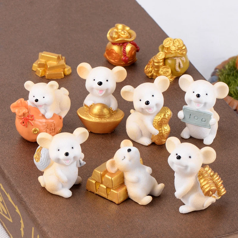 

ZOCDOU 1 Piece Lucky Yellow Money Fortune Cartoon Mouse Ornaments Rich Mice Small Statue Little Figurine Crafts Cute Animal Deco