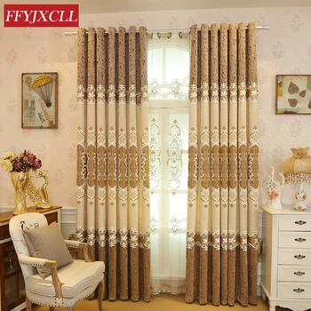 

Europe High Blackout Curtains For living Room Bedroom Window Simple Embroidered Splice Curtains Drapes Hotel Home Decoration
