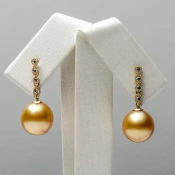 

Round Golden Cultured South Sea Pearl Drop Earrings 14k Yellow Gold 10.3-10.4mm