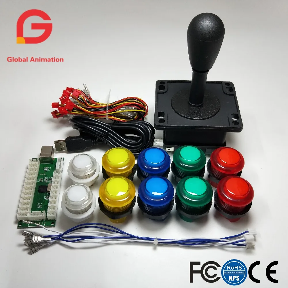 Arcade DIY Kit Parts USB Controller To PC 8 Ways Stick Control+LED Light Push Buttons For Video Game Consoles Mame Raspberry Pi